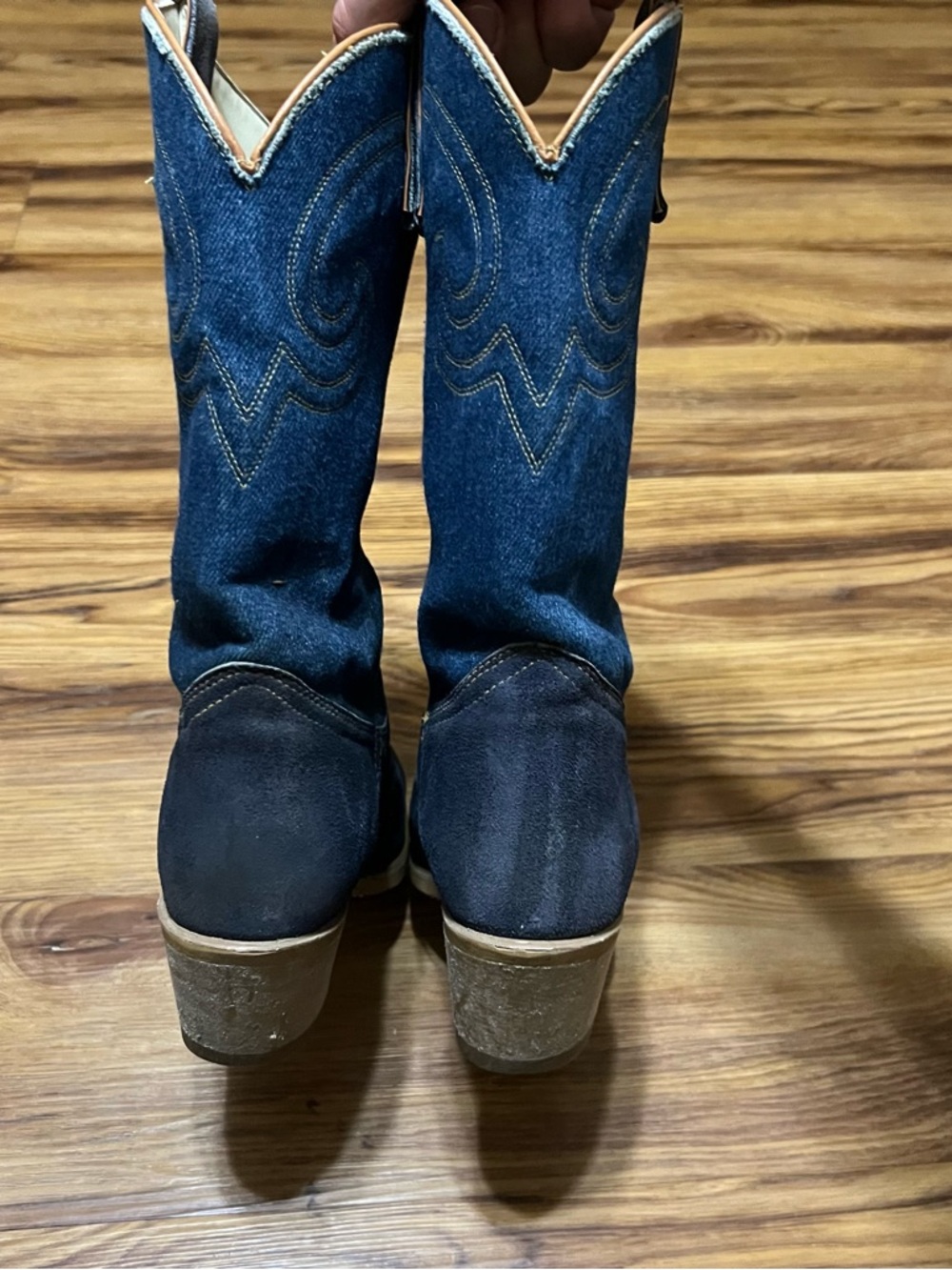 Men's Dark Blue Denim & Suede Western Boots - Picture 4 of 7